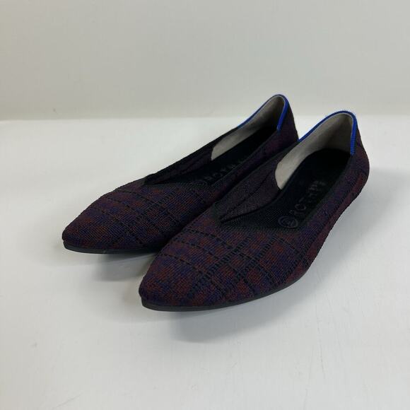 Rothy's Shoes Women’s 8.5 Limited Edition The Point Flats Cranberry Plaid Career - Picture 1 of 7
